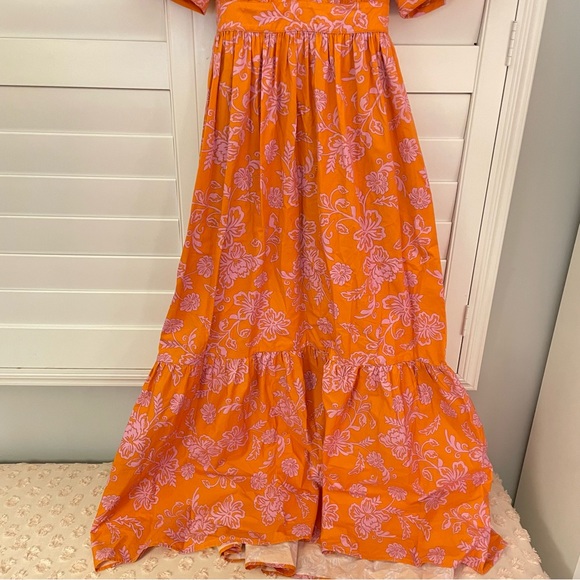 Xirena Larkyn Dress in Tropicana Orange Puff Sleeve Floral Print Midi Dress Med - Picture 8 of 11